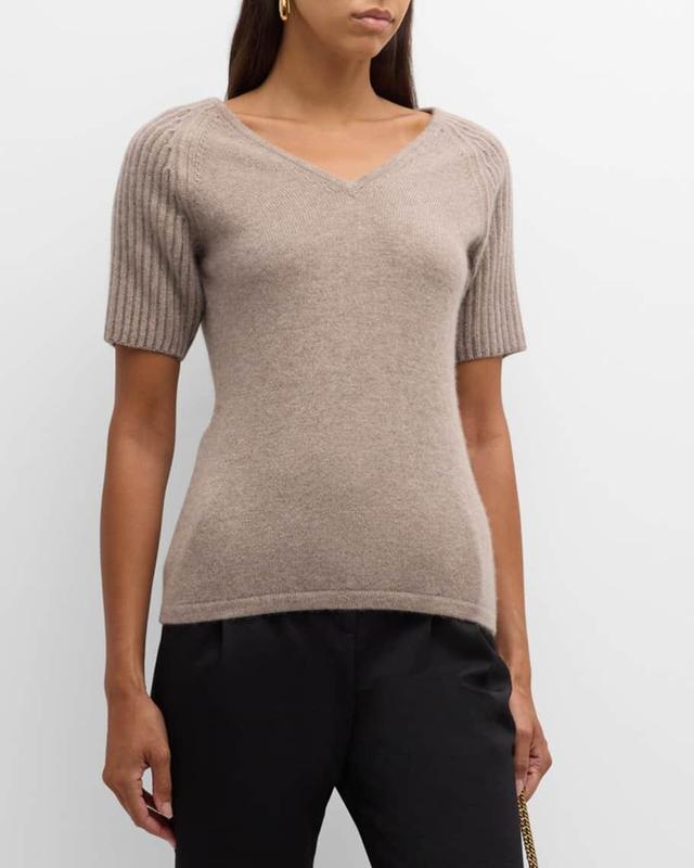 Cashmere Chain Sleeve V Neck Sweater Product Image