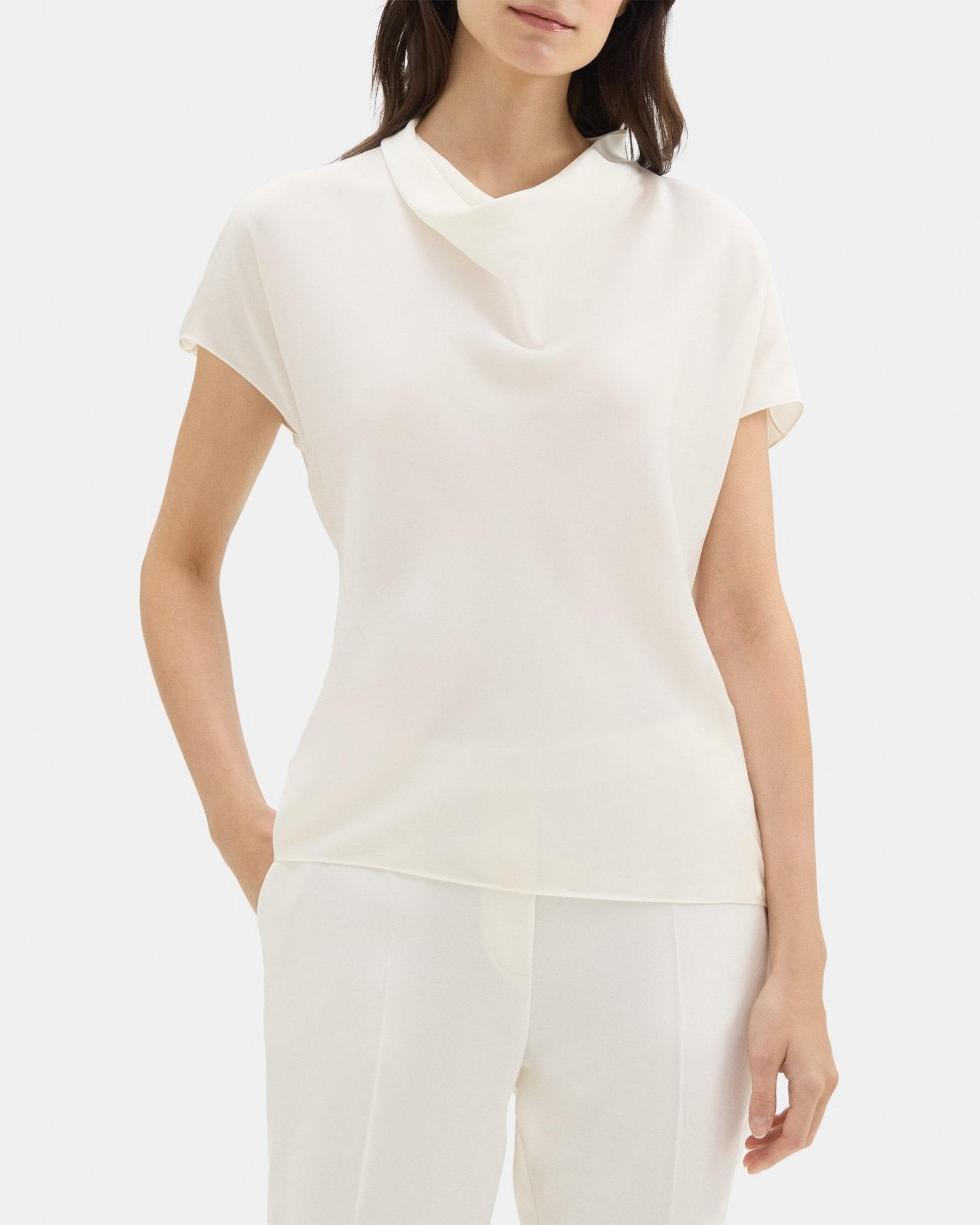 Short-Sleeve Cowl Top in Silk Georgette Product Image