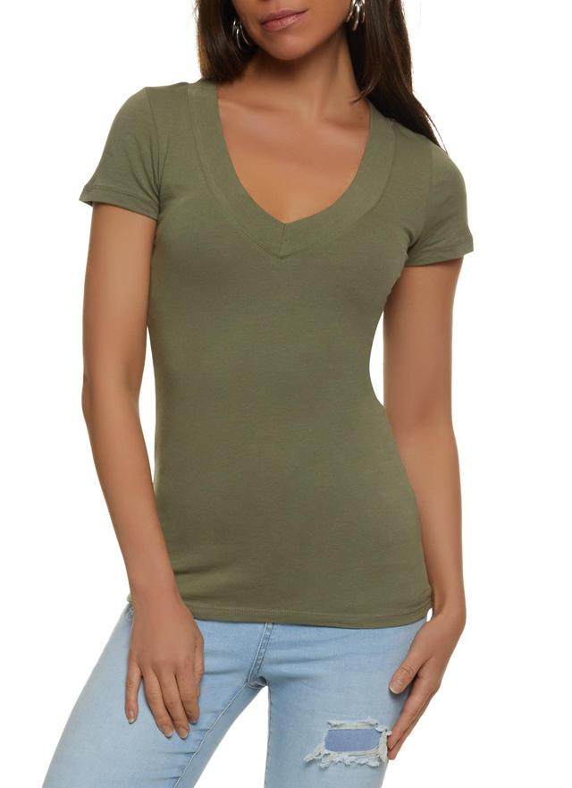 Womens Basic V Neck Short Sleeve Tee Product Image