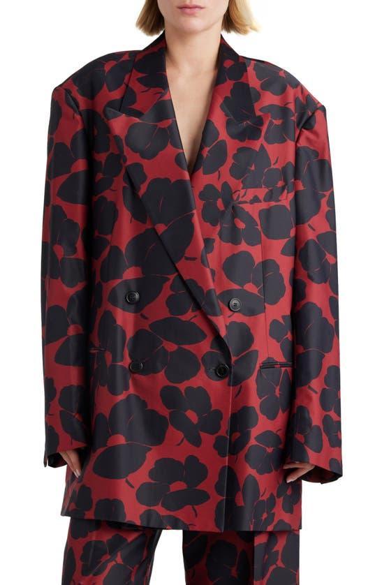 Floral Double-breasted Blazer In Red Product Image