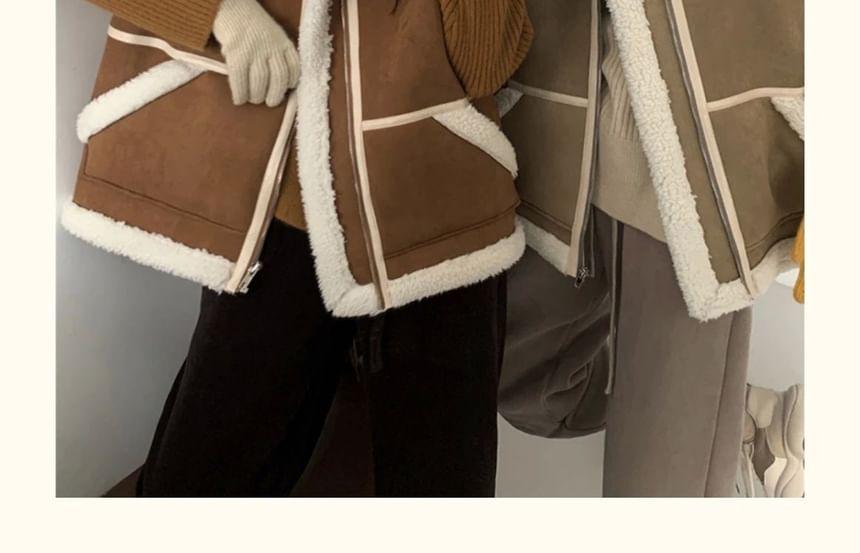 Stand Collar Faux Shearling Zip Vest Product Image