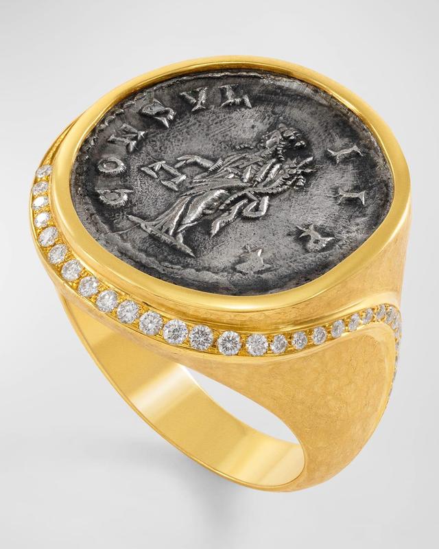 Mens 18K Gold Aequitas Coin and Diamond Ring Product Image