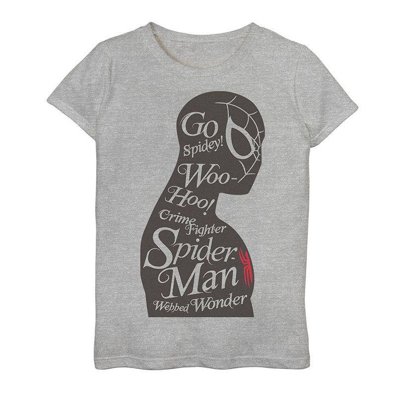 Girls 7-16 Marvel Spider-Man Woo Hoo! Silhouette Text Tee, Girls Athletic Grey Product Image