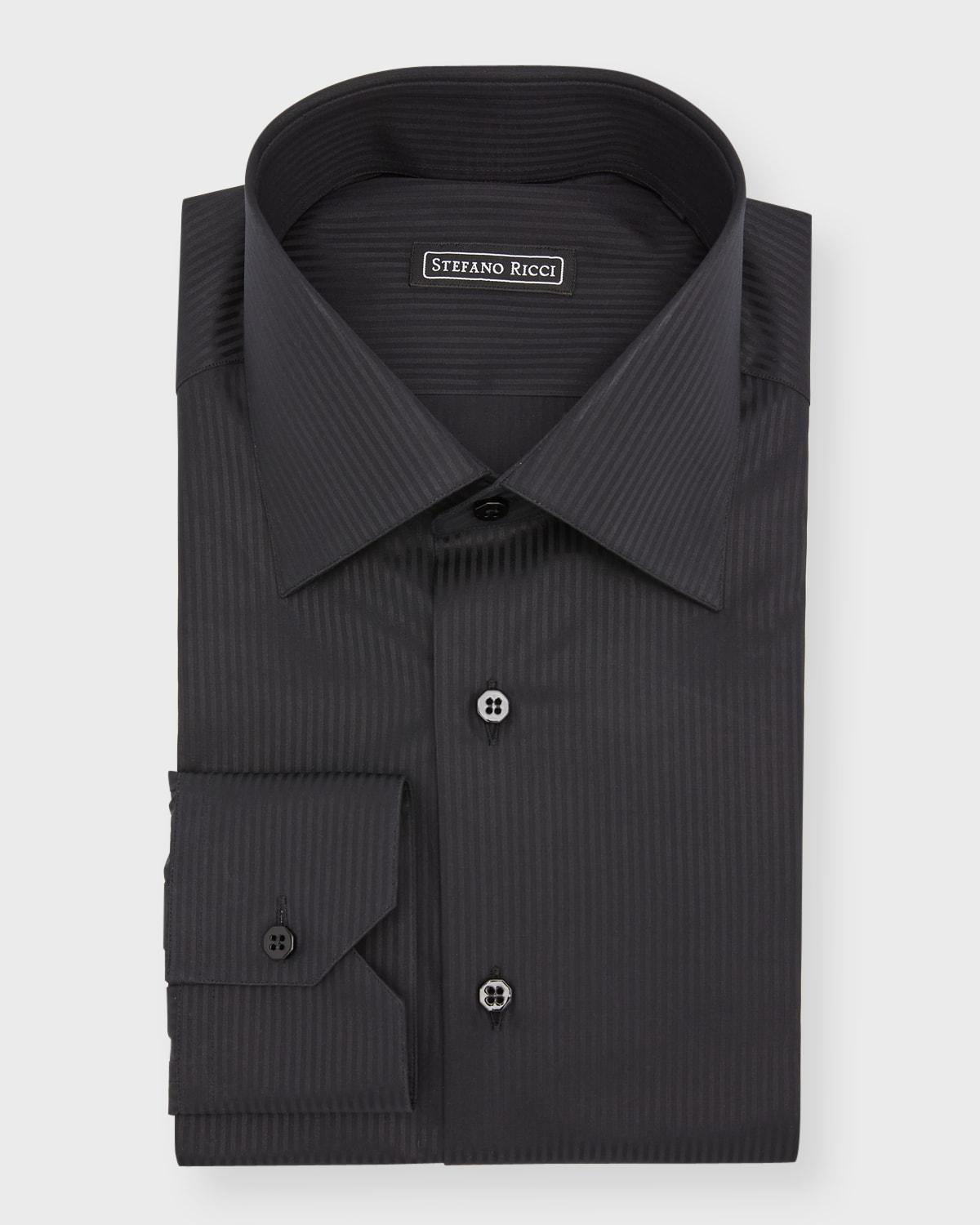 Stefano Ricci Men's Tonal Stripe Dress Shirt - Size: 39 EU (15.5 US) - BLACK STRIPE Product Image