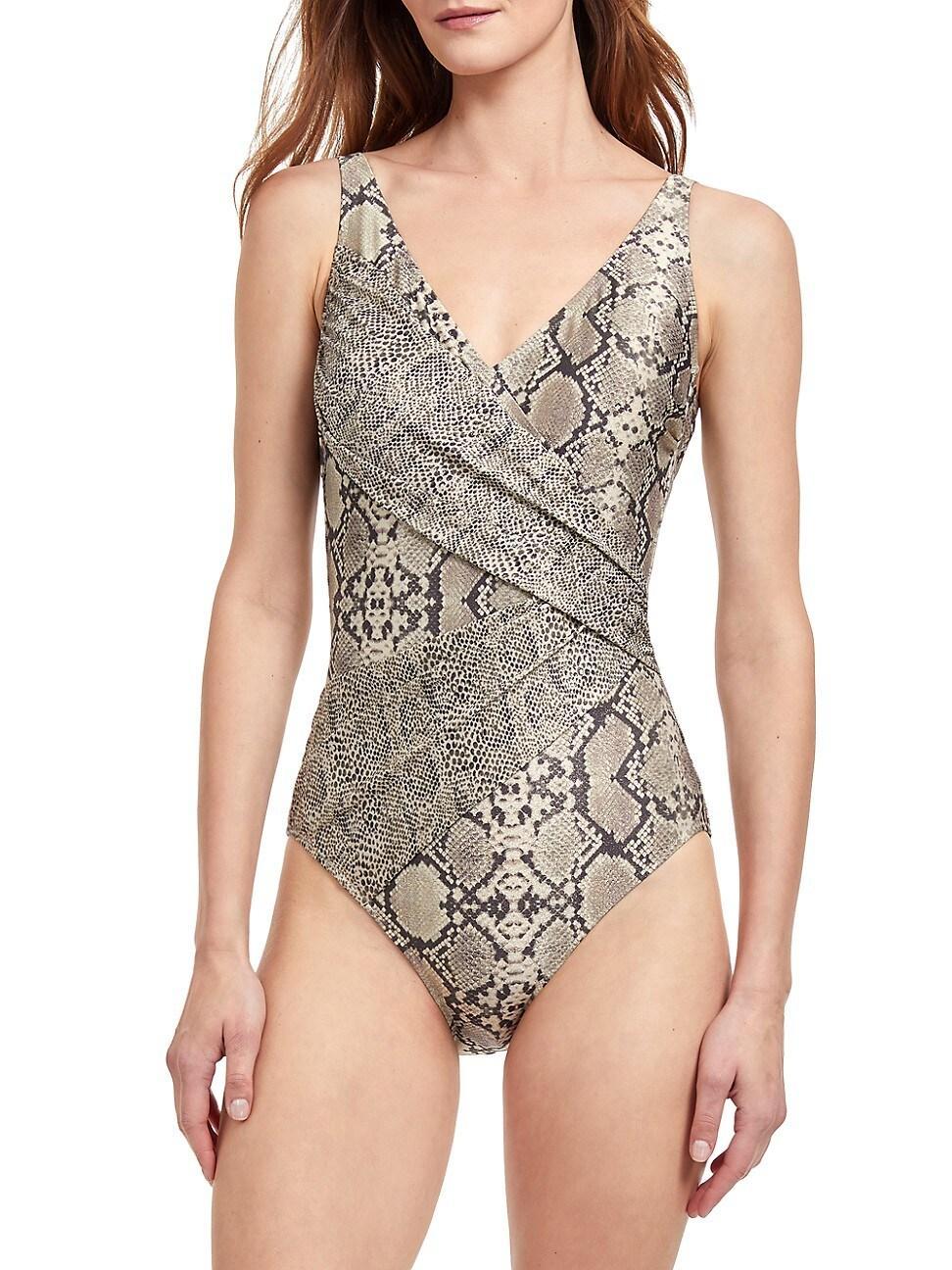 Womens Python Surplice One-Piece Swimsuit Product Image