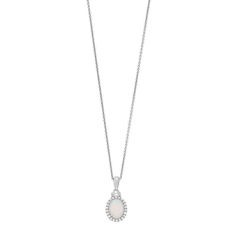 Sterling Silver Lab-Created White Opal & Lab-Created White Sapphire Oval Pendant, Womens Product Image