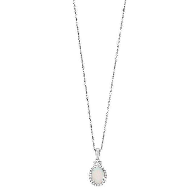 Sterling Silver Lab-Created White Opal & Lab-Created White Sapphire Oval Pendant, Womens Product Image