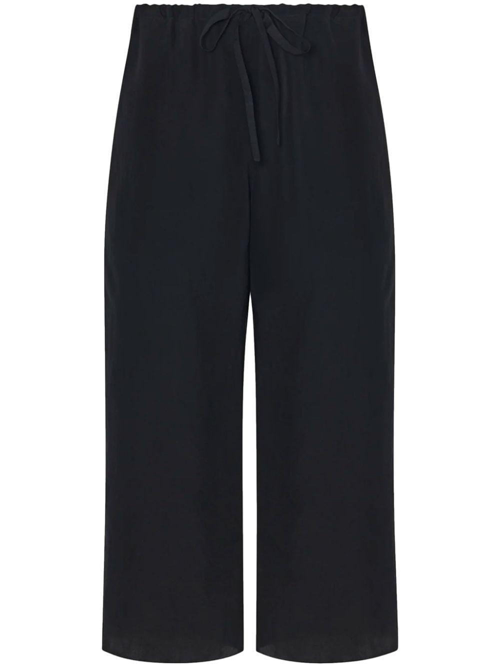 Drawstring-waist Silk Trousers In Black Product Image