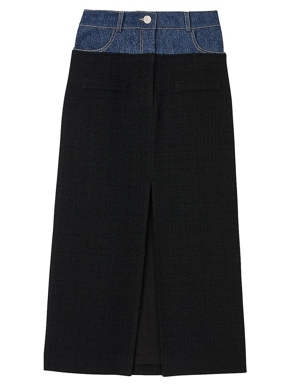 Womens Dual-Material Denim and Tweed Skirt product image