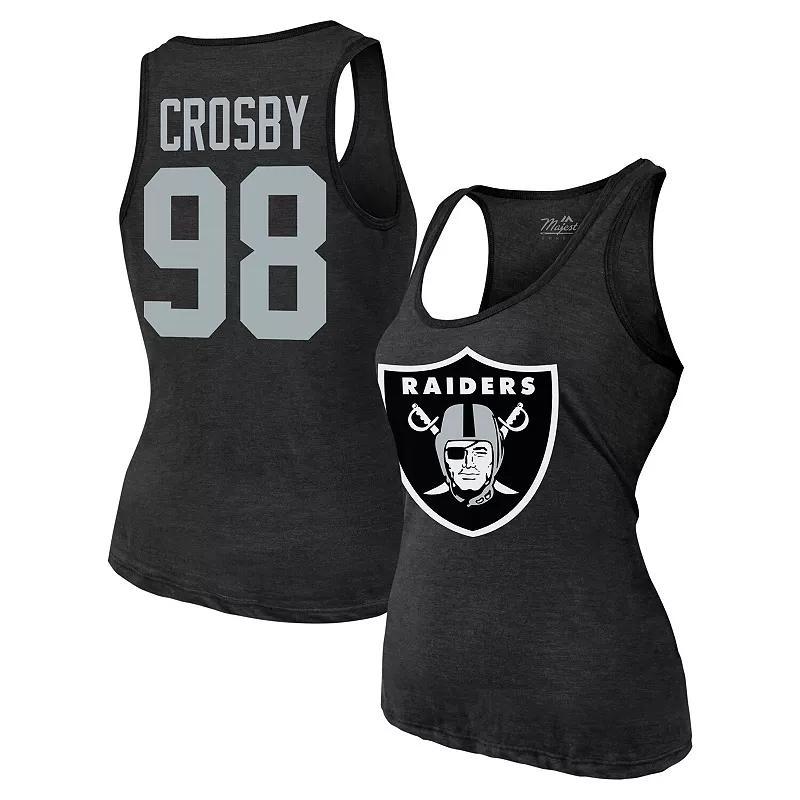 Womens Majestic Threads Maxx Crosby Black Las Vegas Raiders Name & Number Tri-Blend Tank Top Product Image