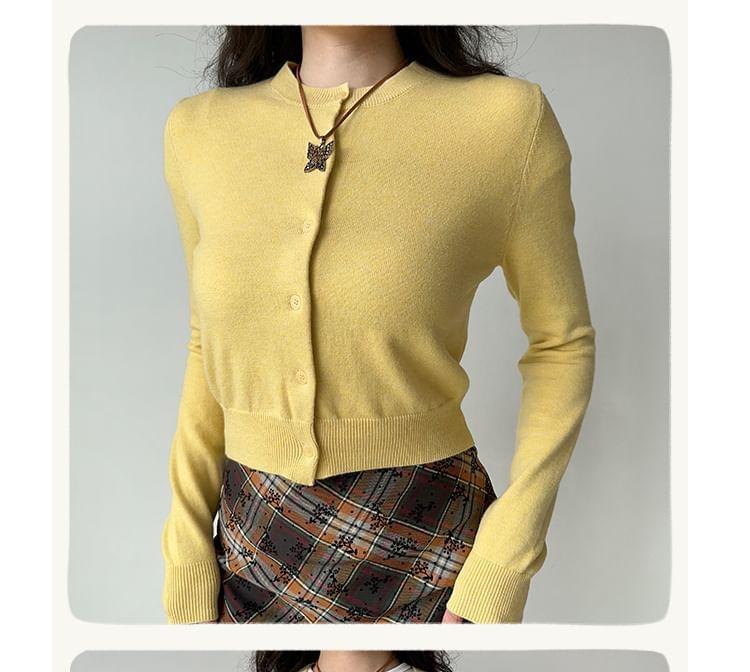 Crewneck Plain Button-Up Cardigan Product Image