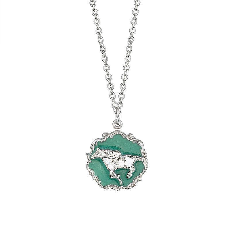 1928 Silver-Tone Turquoise Color Enamel Horse Pendant Necklace, Womens Product Image