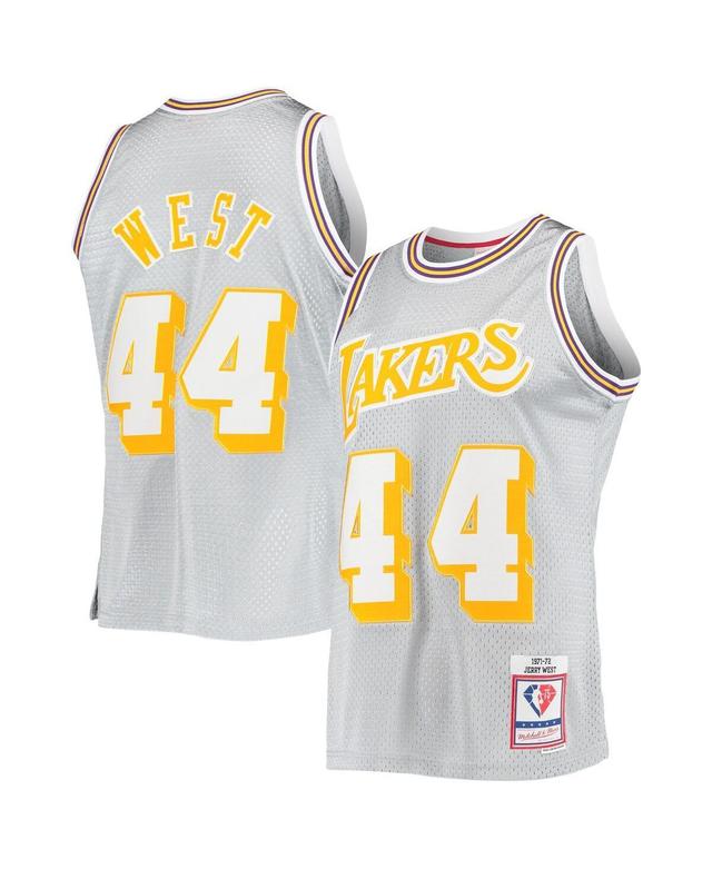 Mens Mitchell & Ness Jerry West Silver Los Angeles Lakers 75th Anniversary 1971-72 Hardwood Classics Swingman Jersey - Silver Product Image