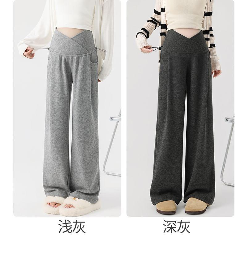 Maternity Mid Waist Plain Wide Leg Pants Product Image