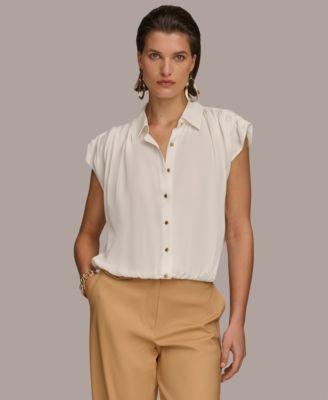 Donna Karan Womens Button-Front Short Sleeve Blouse Product Image