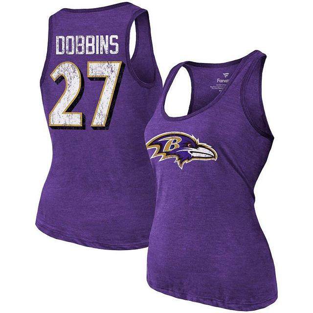 Womens Majestic Threads J.K. Dobbins Heathered Baltimore Ravens Name & Number Tri-Blend Tank Top Product Image