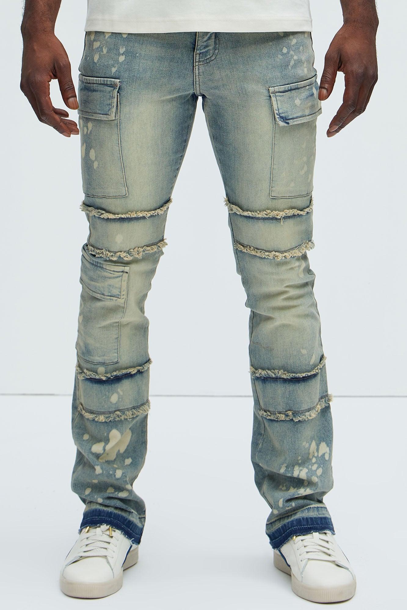 Side Snap Cargo Stacked Skinny Flare Jeans - Medium Wash product image