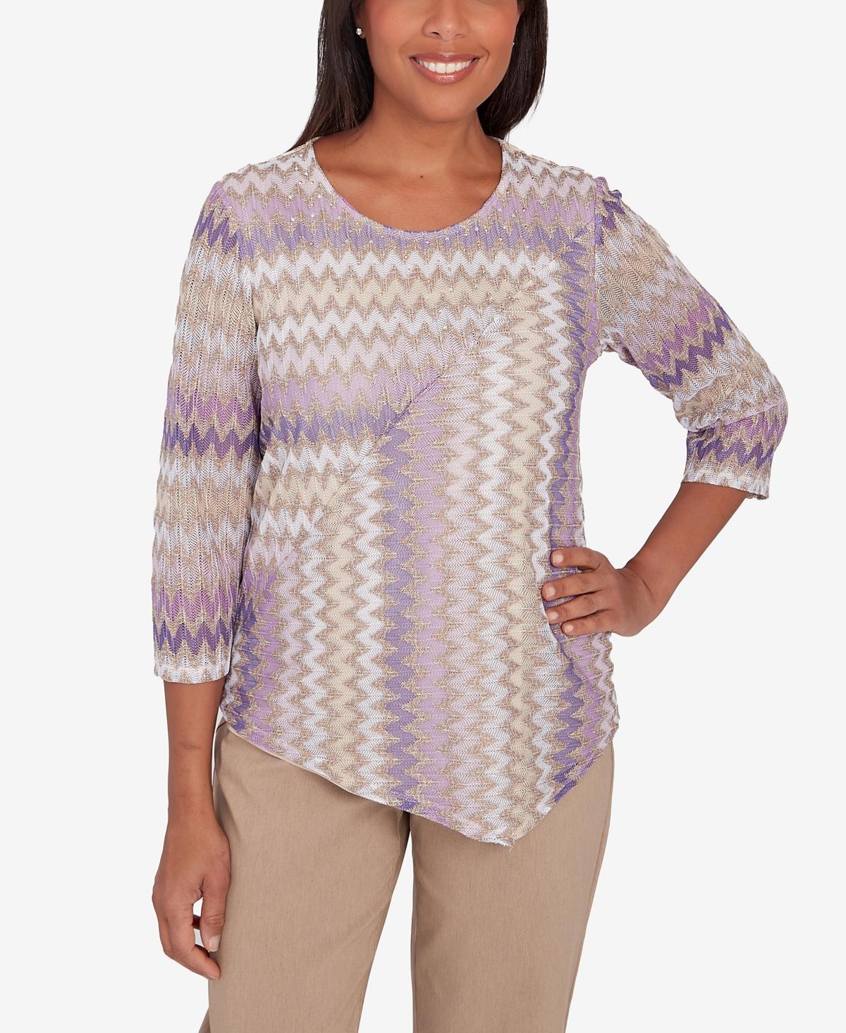 Alfred Dunner Charm School Womens Sparkling Zig Zag Stripe Top Product Image