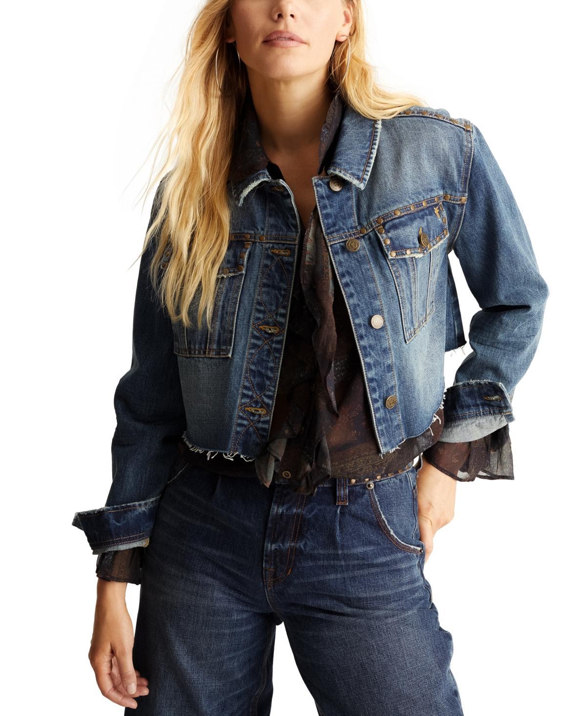 Frye Womens Studded Cropped Cotton Cargo Denim Jacket product image