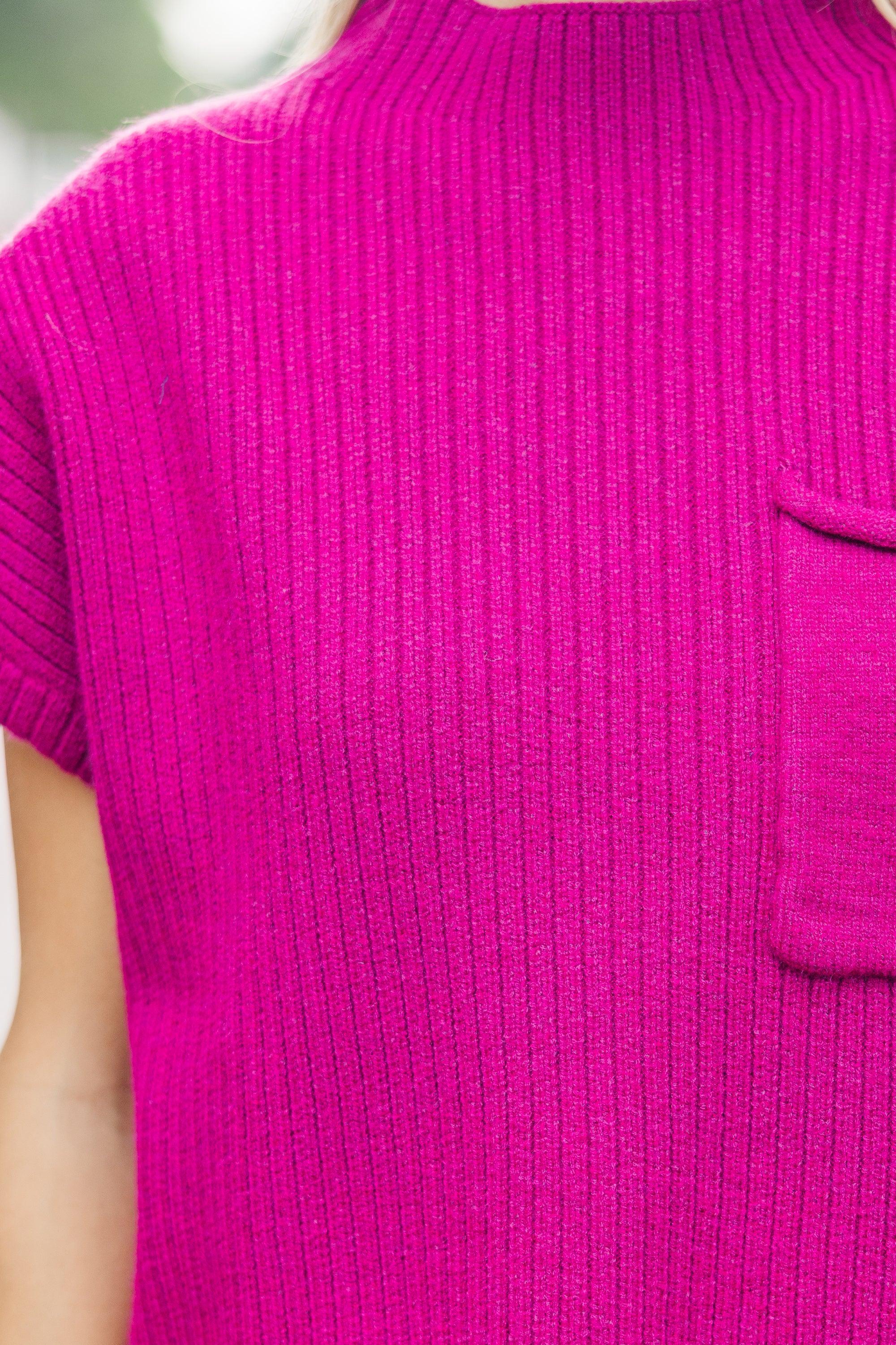 Open Your Mind Magenta Purple Short Sleeve Sweater Female Product Image