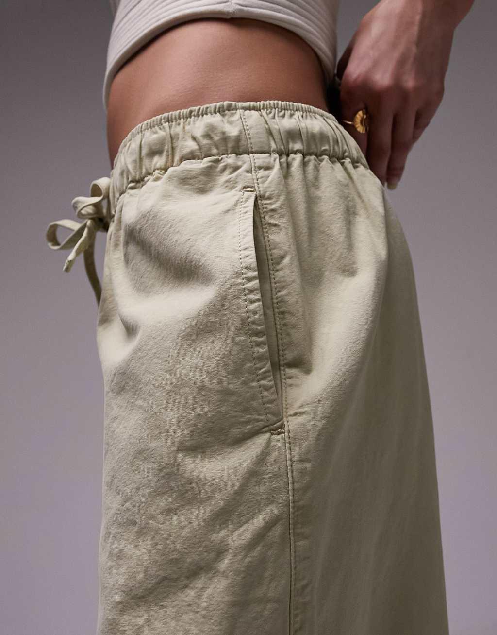 Topshop casual draw cord waist straight leg pants in stone Product Image