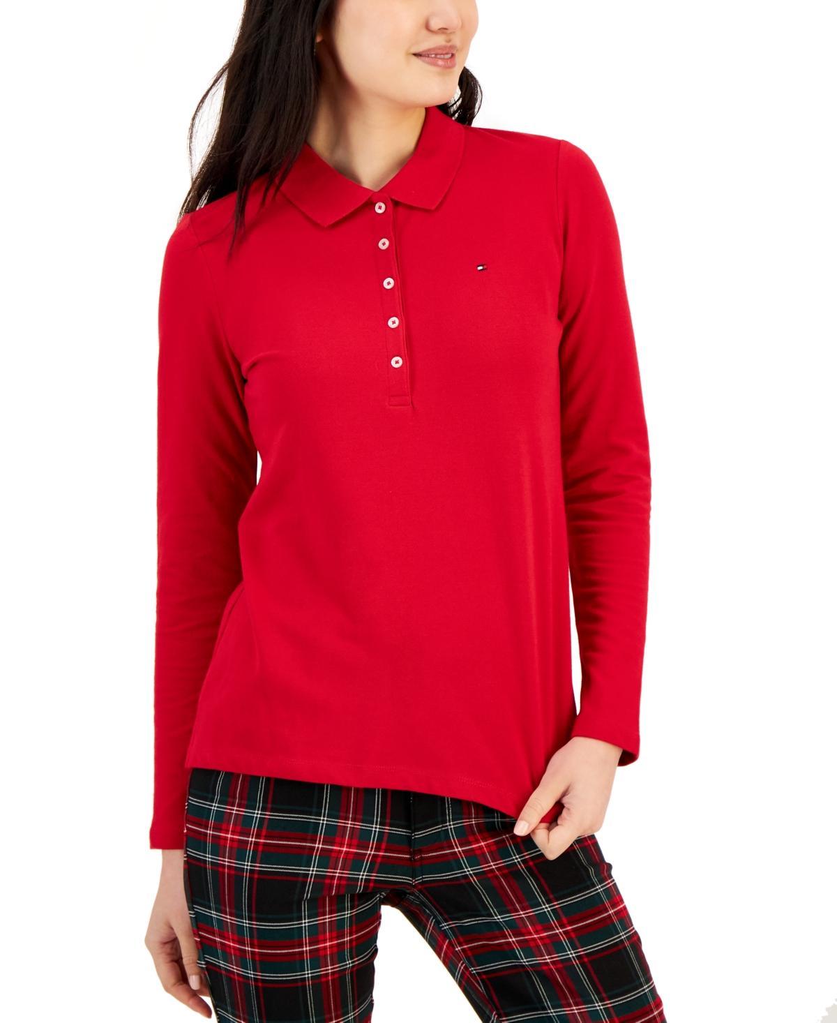 Tommy Hilfiger Womens Logo Long-Sleeve Polo Shirt Product Image