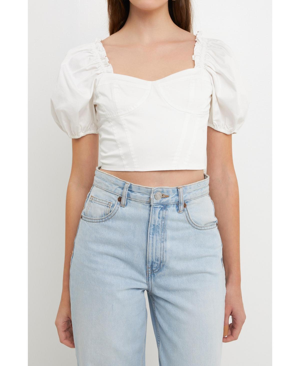 Womens Short Puff Sleeve Cropped Top Product Image