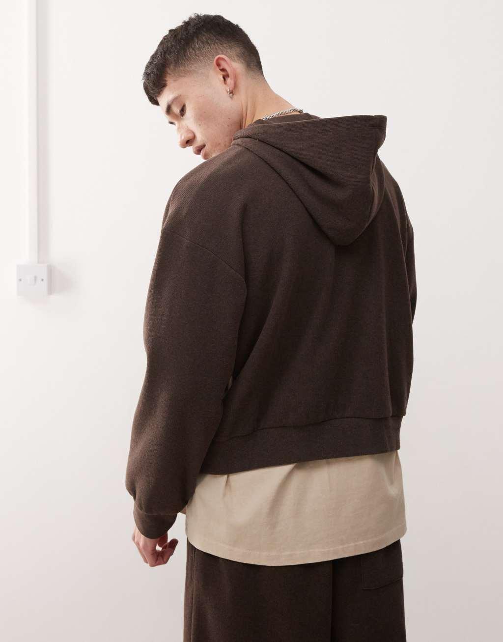 Reclaimed Vintage knitted oversized hoodie in chocolate heather - part of a set Product Image