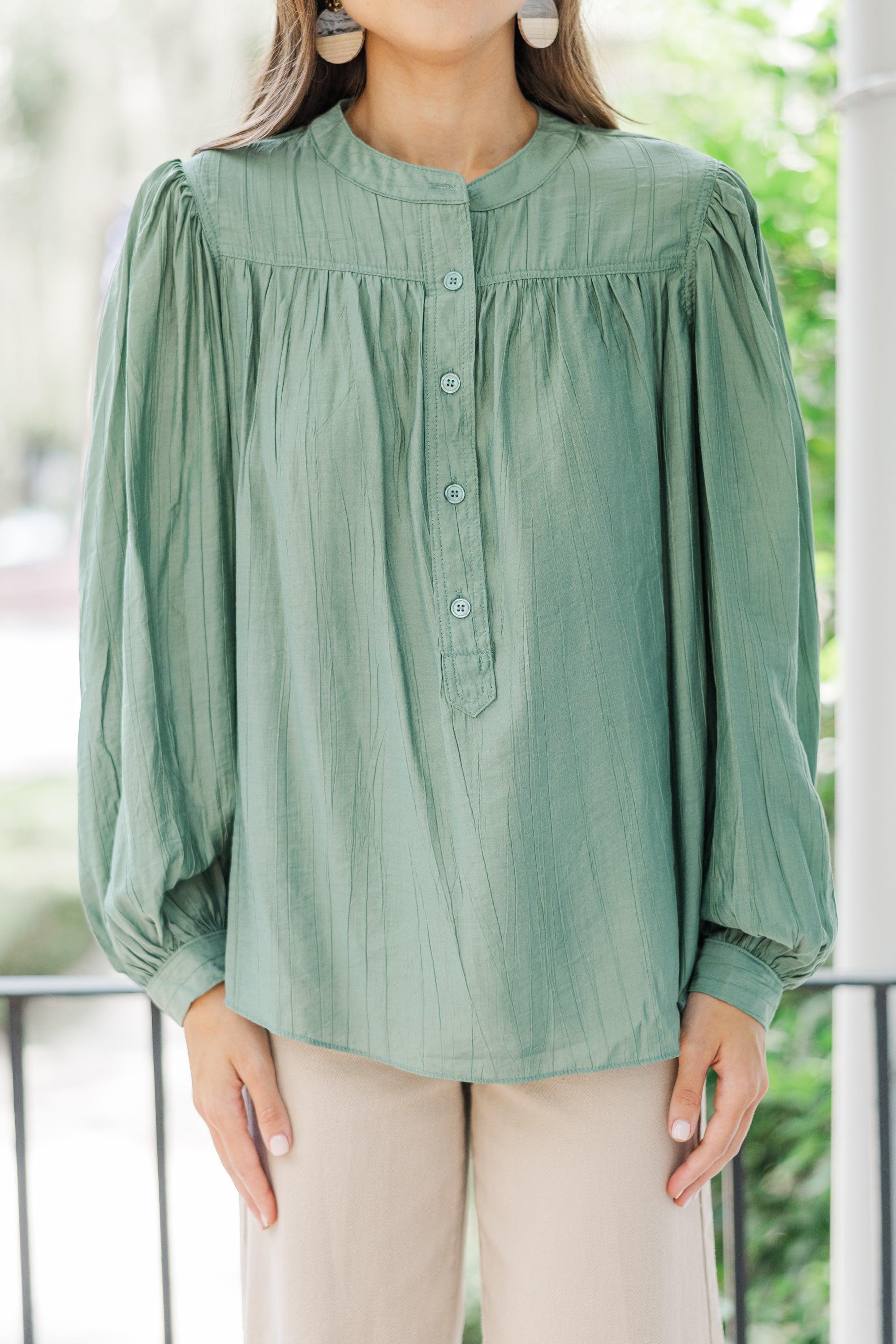 Show It Off Olive Green Button Down Blouse Female Product Image