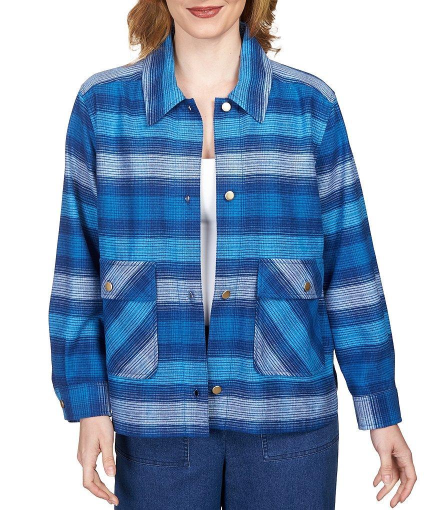 Ruby Rd. Yarn Dyed Stripe Print Flannel Snap Front Jacket Product Image