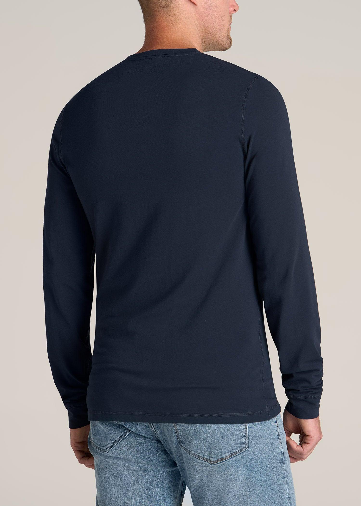 Pima Stretch Knit Henley Shirt for Tall Men in Evening Blue Male Product Image