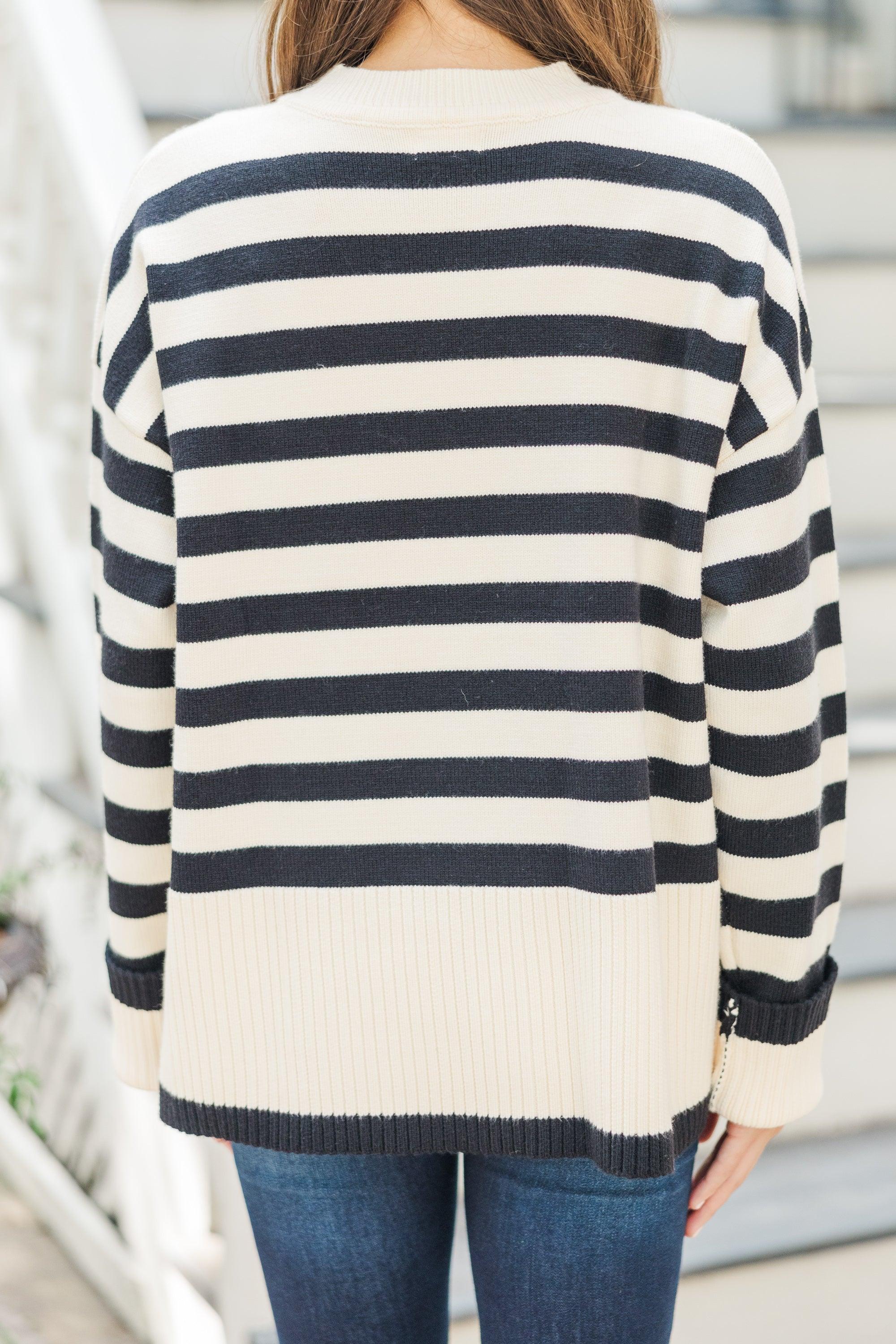 On The Way Up White & Black Striped Sweater Female Product Image