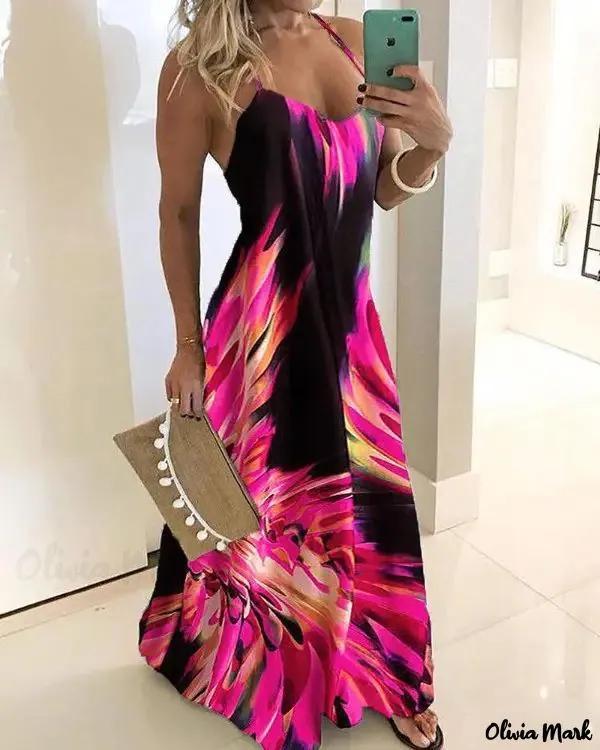 Olivia Mark – Abstract Print Spaghetti Strap Maxi Dress Product Image