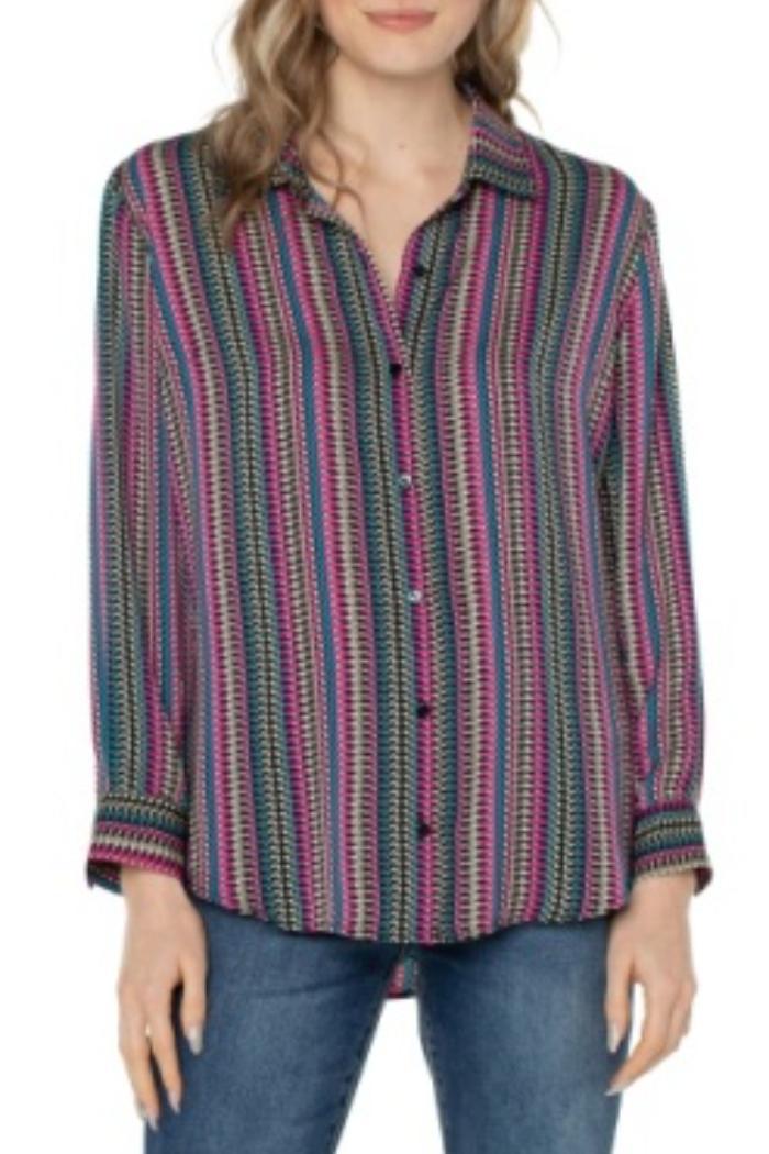 Woven Button Up Blouse- Multi Stripe Product Image