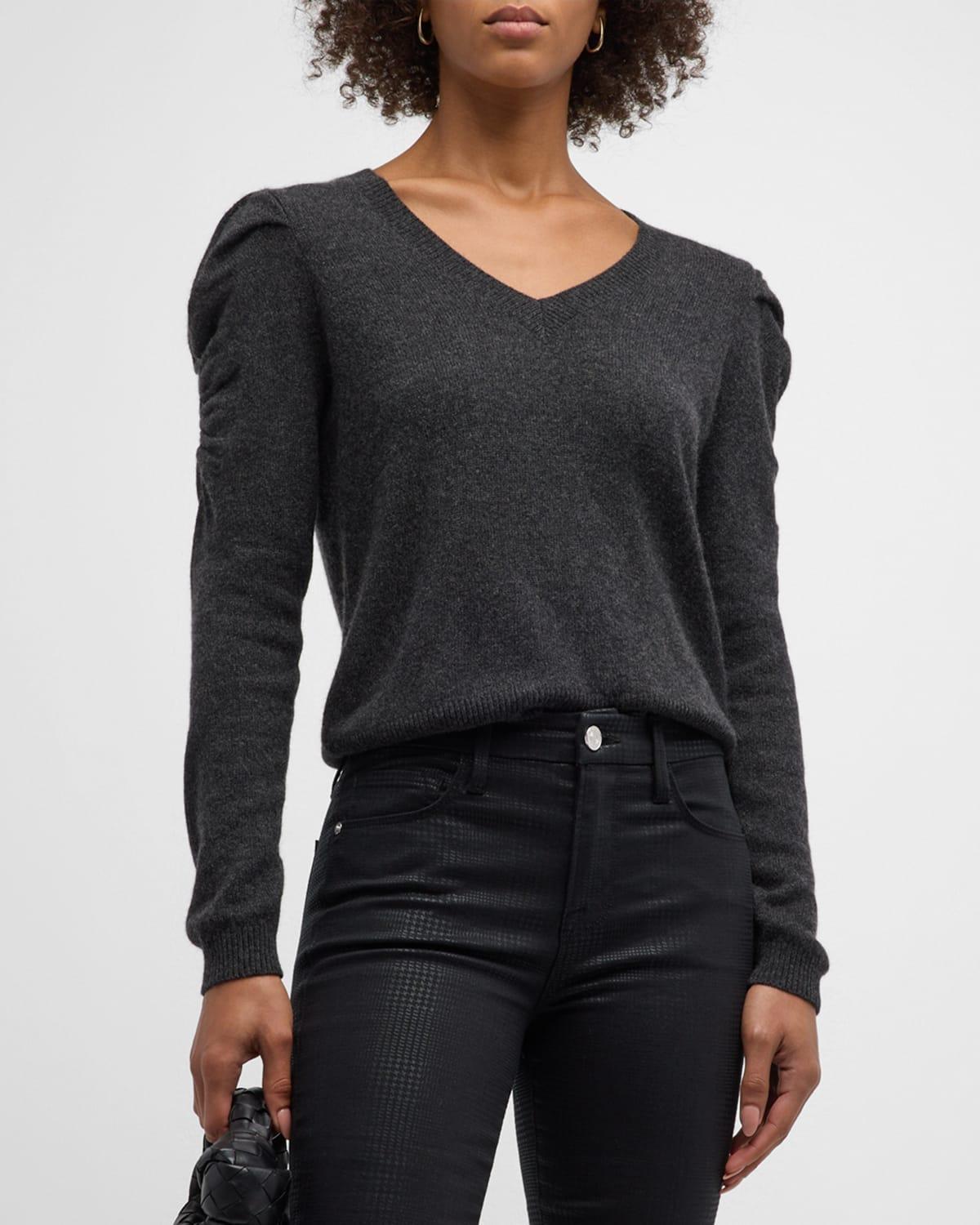 Ruched Long-Sleeve Cashmere-Wool Sweater Product Image