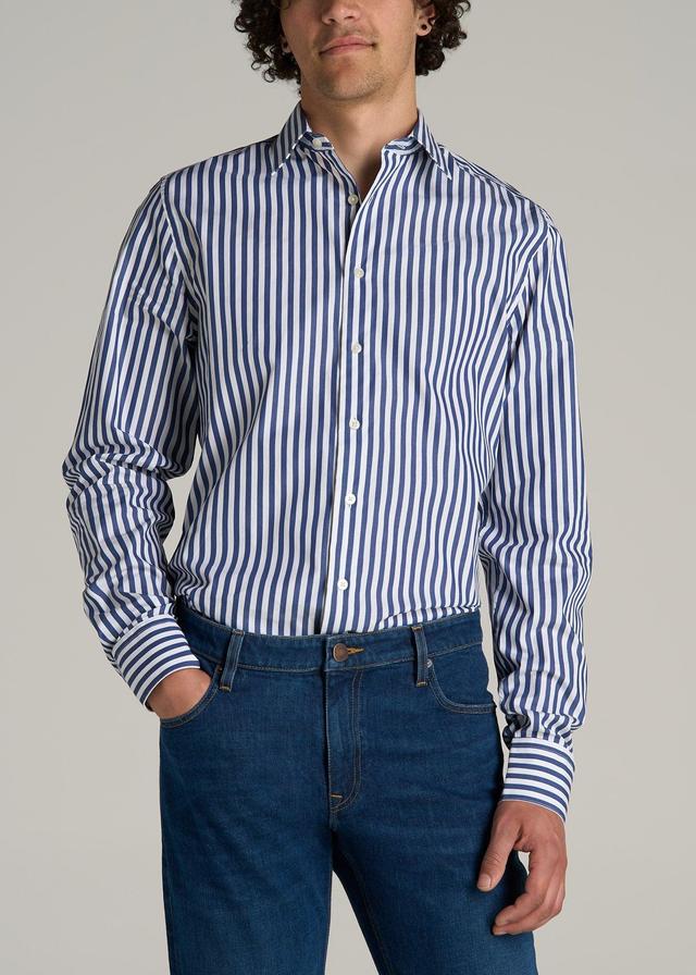 Premium Dress Shirt for Tall Men in Bold Blue Stripe Male Product Image