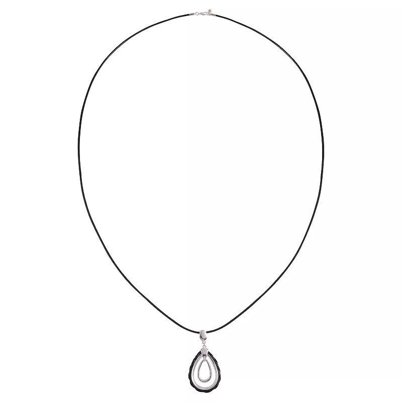 Emberly Silver Tone and Black Faux Leather Long Teardrop Pendant Necklace, Womens Product Image