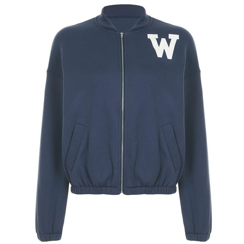 Lettering Print Zip Baseball Jacket Product Image