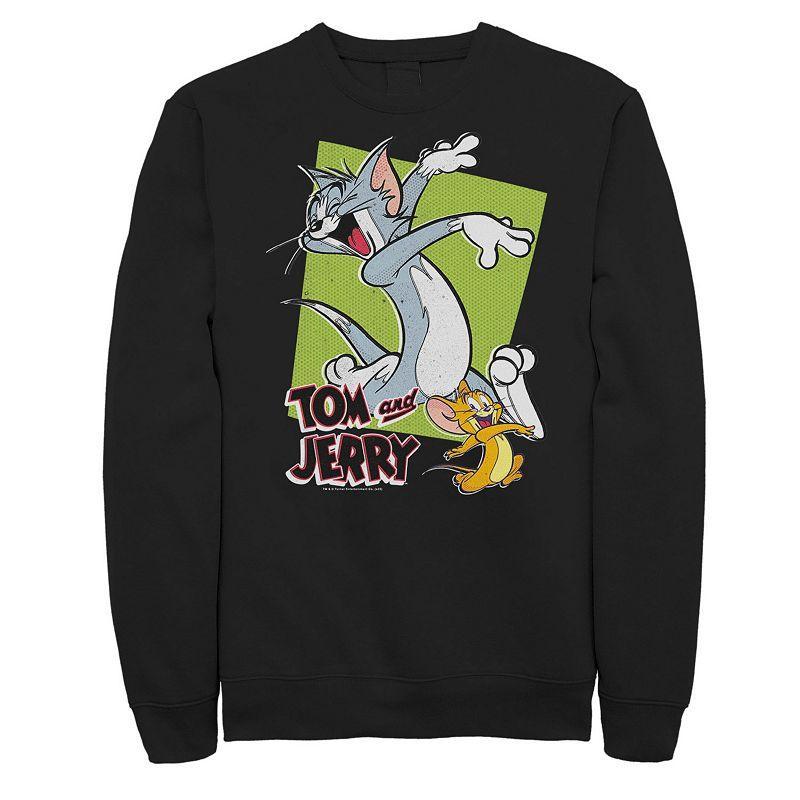 Big & Tall Tom and Jerry Retro Style Green Box Portrait Graphic Fleece, Mens Product Image