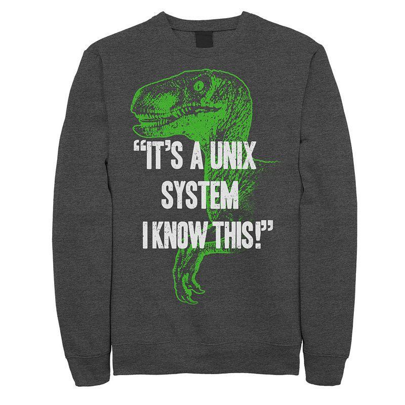 Mens Jurassic Park Neon Dinosaur A Unix System Graphic Fleece Pullover Blue Product Image