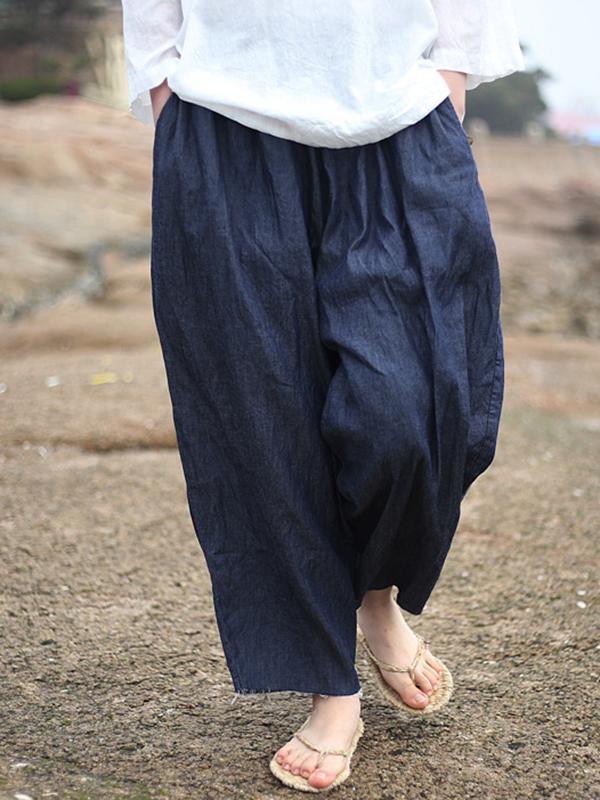 Vintage Loose Denim Color Wide Leg Jean Pants Product Image