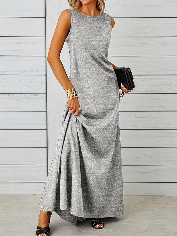 A-Line Loose Solid Color Round-Neck Maxi Dresses Product Image