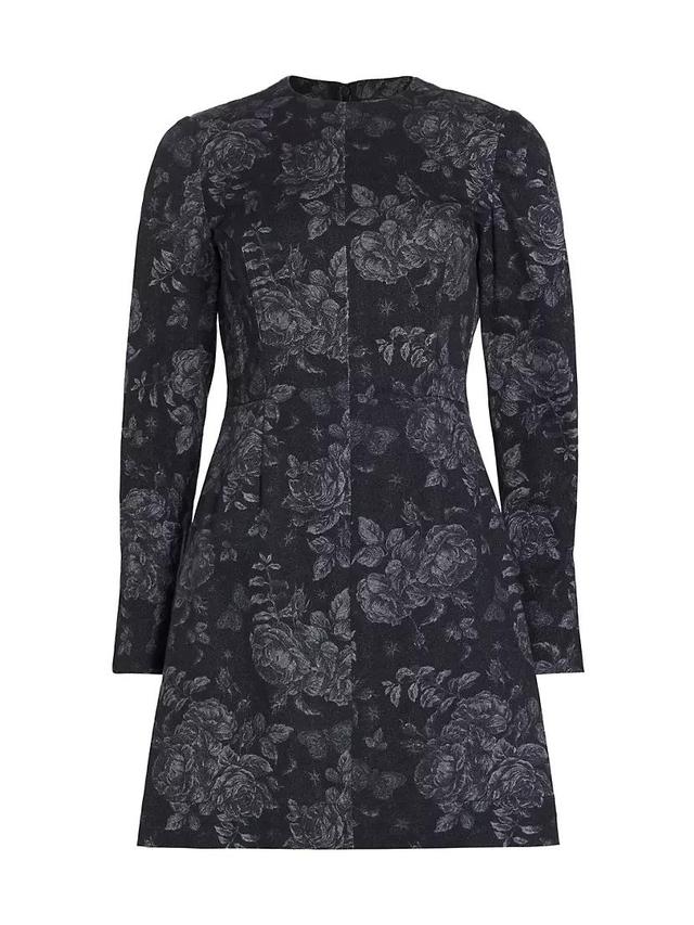 Floral Denim Long-Sleeve Minidress Product Image