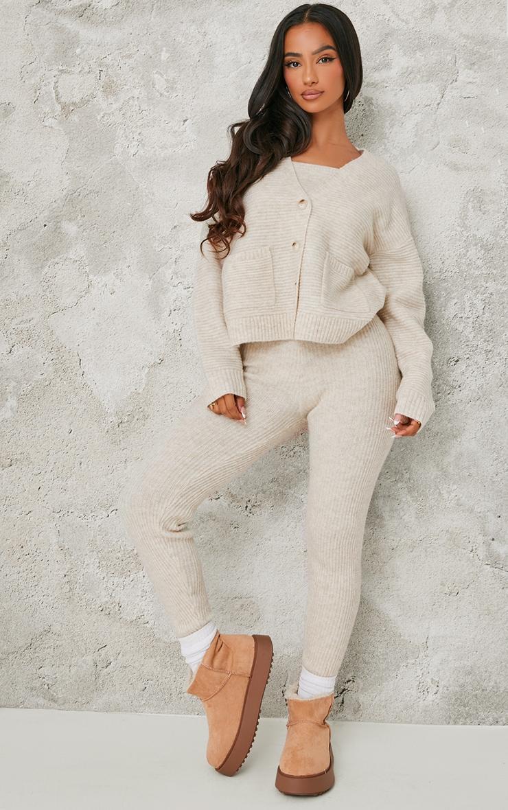 Petite Oatmeal Rib Knit Oversized Cardigan Product Image