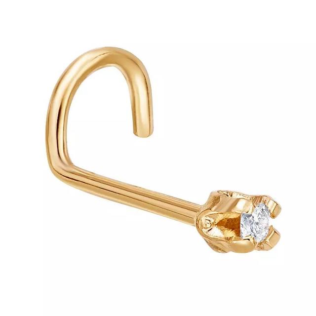 Lila Moon 14k Gold 1.3 mm Diamond Accent Curved Nose Stud, Womens Product Image