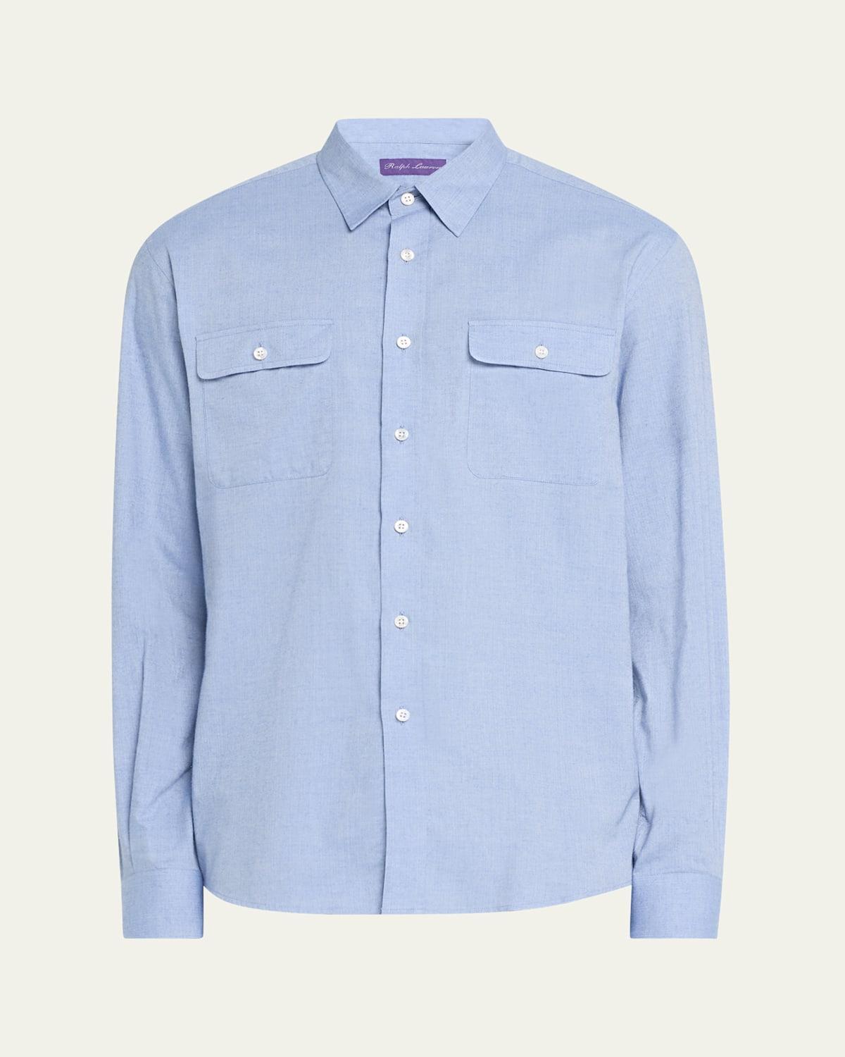 Mens Herringbone Cotton Button-Front Shirt Product Image