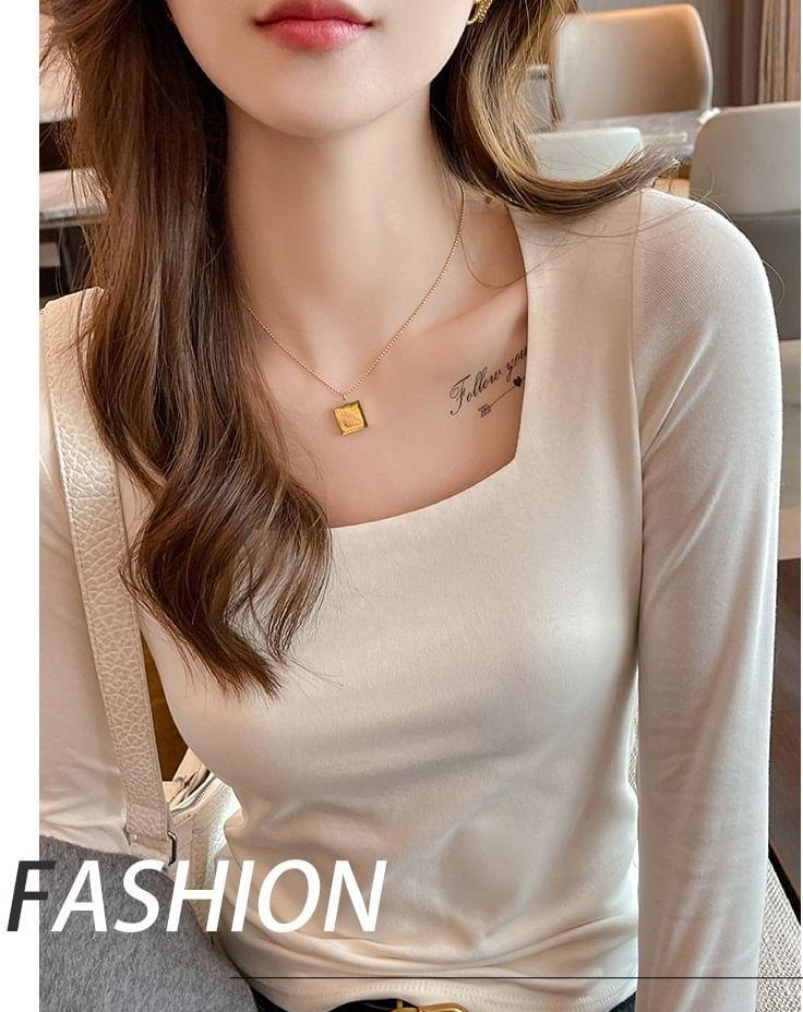 Long-Sleeve Square Neck Slim Fit Tee Product Image