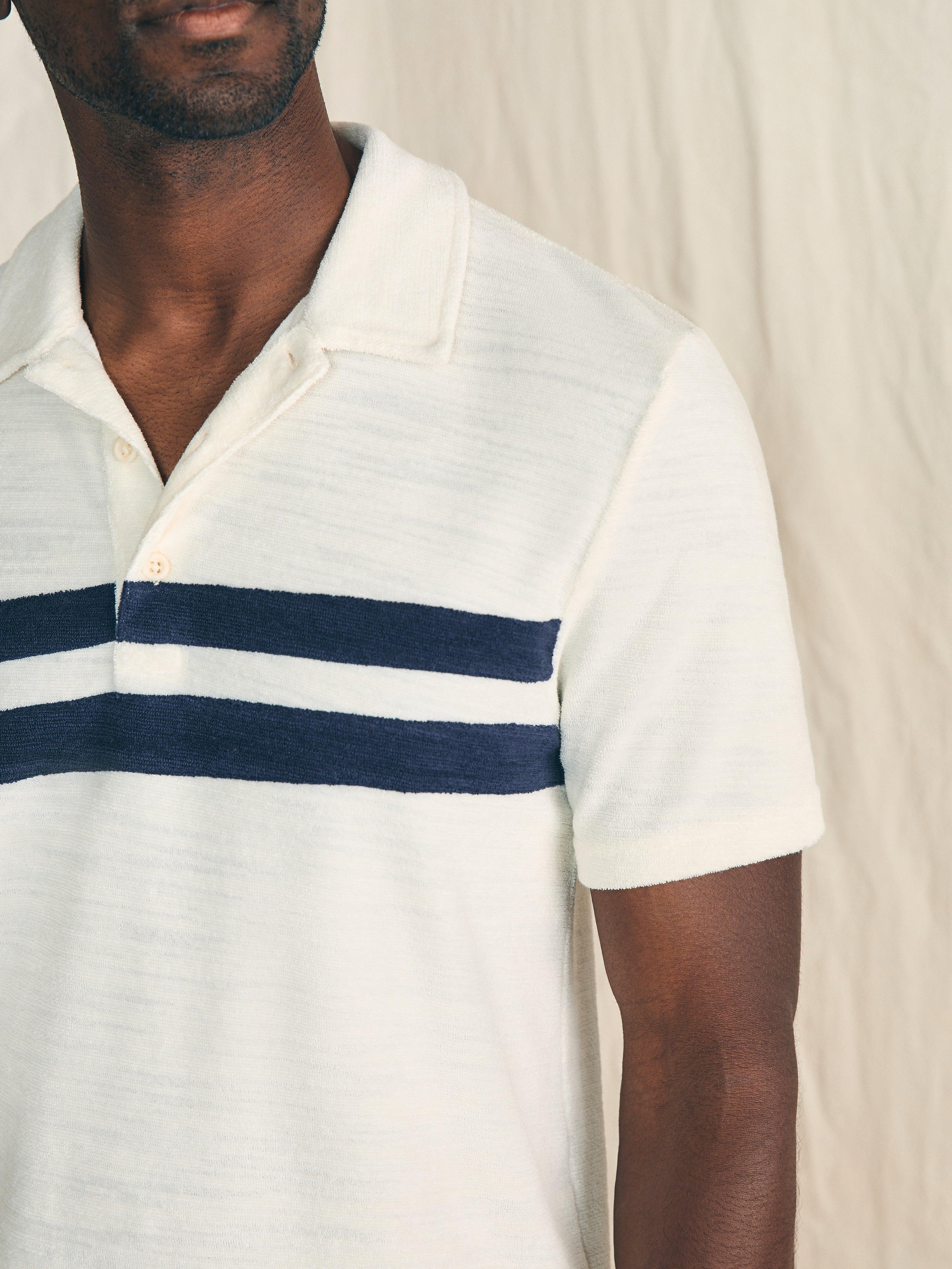 Cabana Towel Terry Surf Stripe Polo Shirt - Stormy Sky Male Product Image