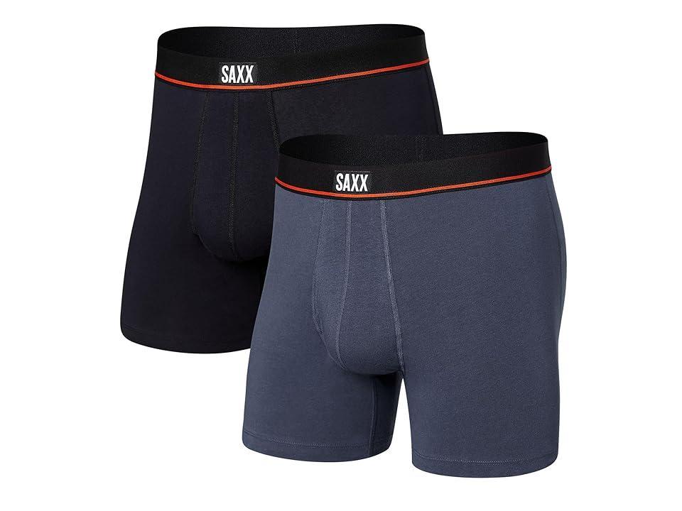 SAXX UNDERWEAR Non-Stop Stretch Cotton Boxer Brief Fly 2-Pack (Deep Navy/Black) Men's Underwear Product Image