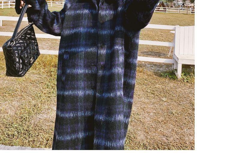 Collared Plaid Button-Up Long Coat Product Image